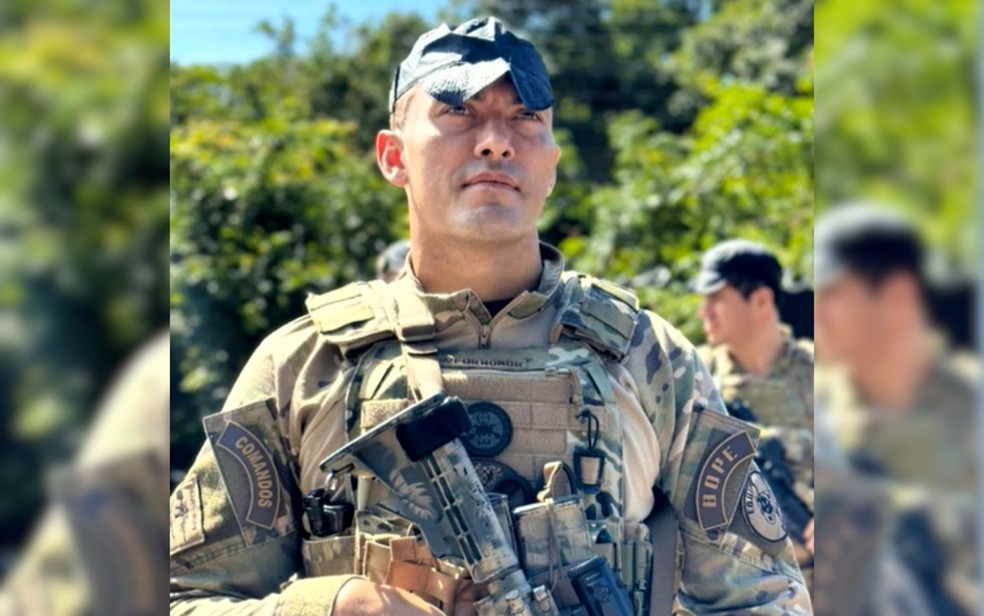 Policial do BOPE morto em operao na zona rural de Niquelndia, Gois  Foto: Reproduo/TV Anhanguera