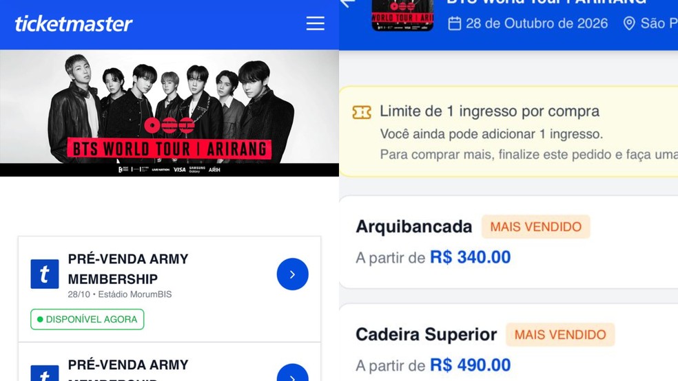 Golpistas criam páginas falsas para vender ingressos de shows do BTS no Brasil; veja como se proteger — Foto: Reprodução