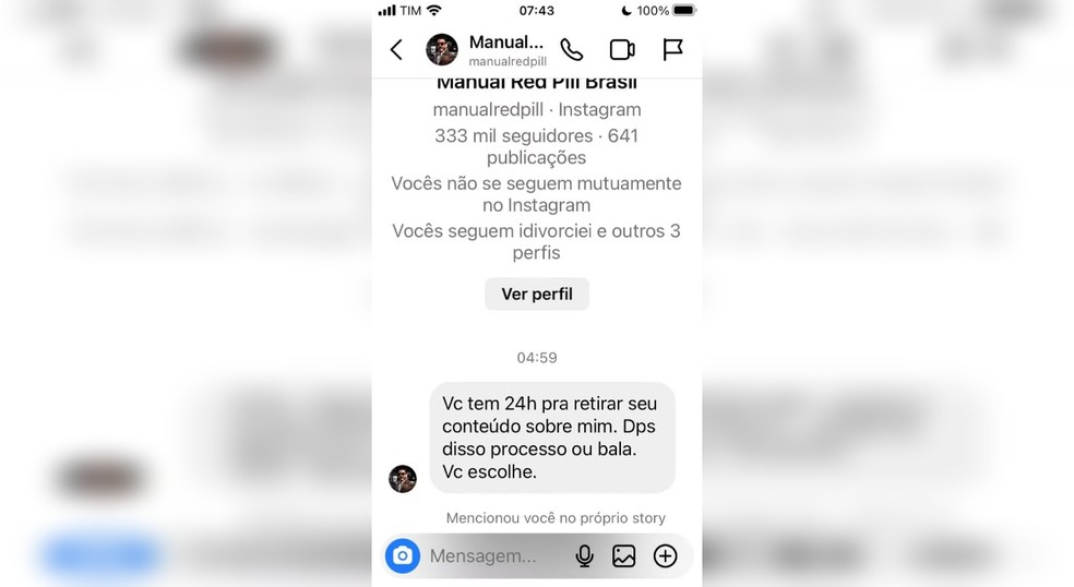 Print das ameaças recebidas pela atriz Lívia Laggato — Foto: Reprodução/Redes sociais