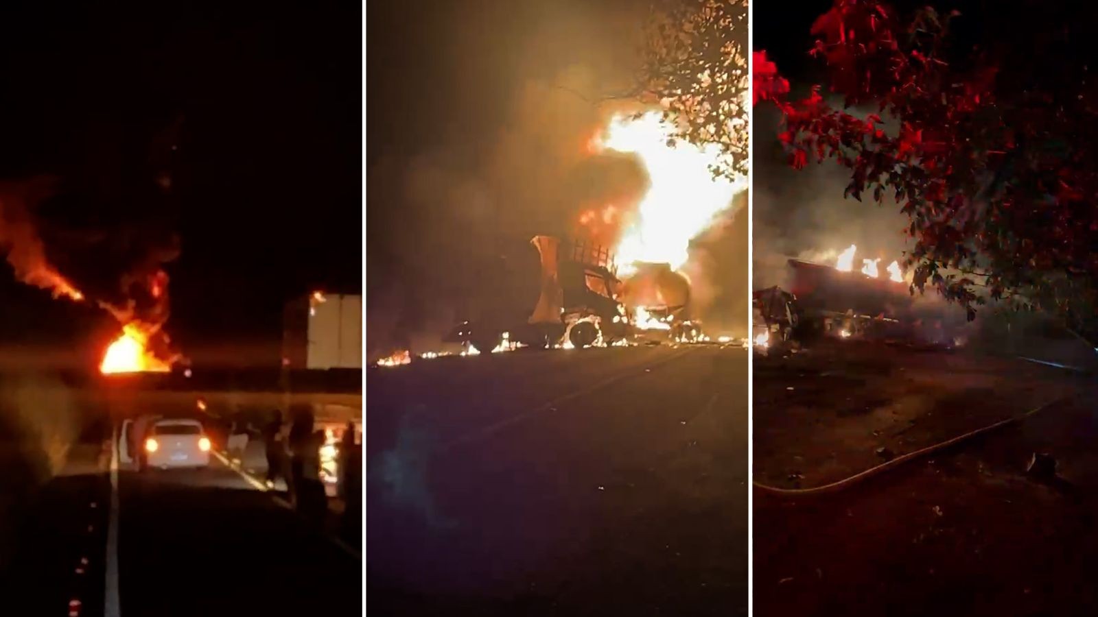 Caminhão-tanque explode após colisão com caminhão-baú na BR-316 e deixa três feridos