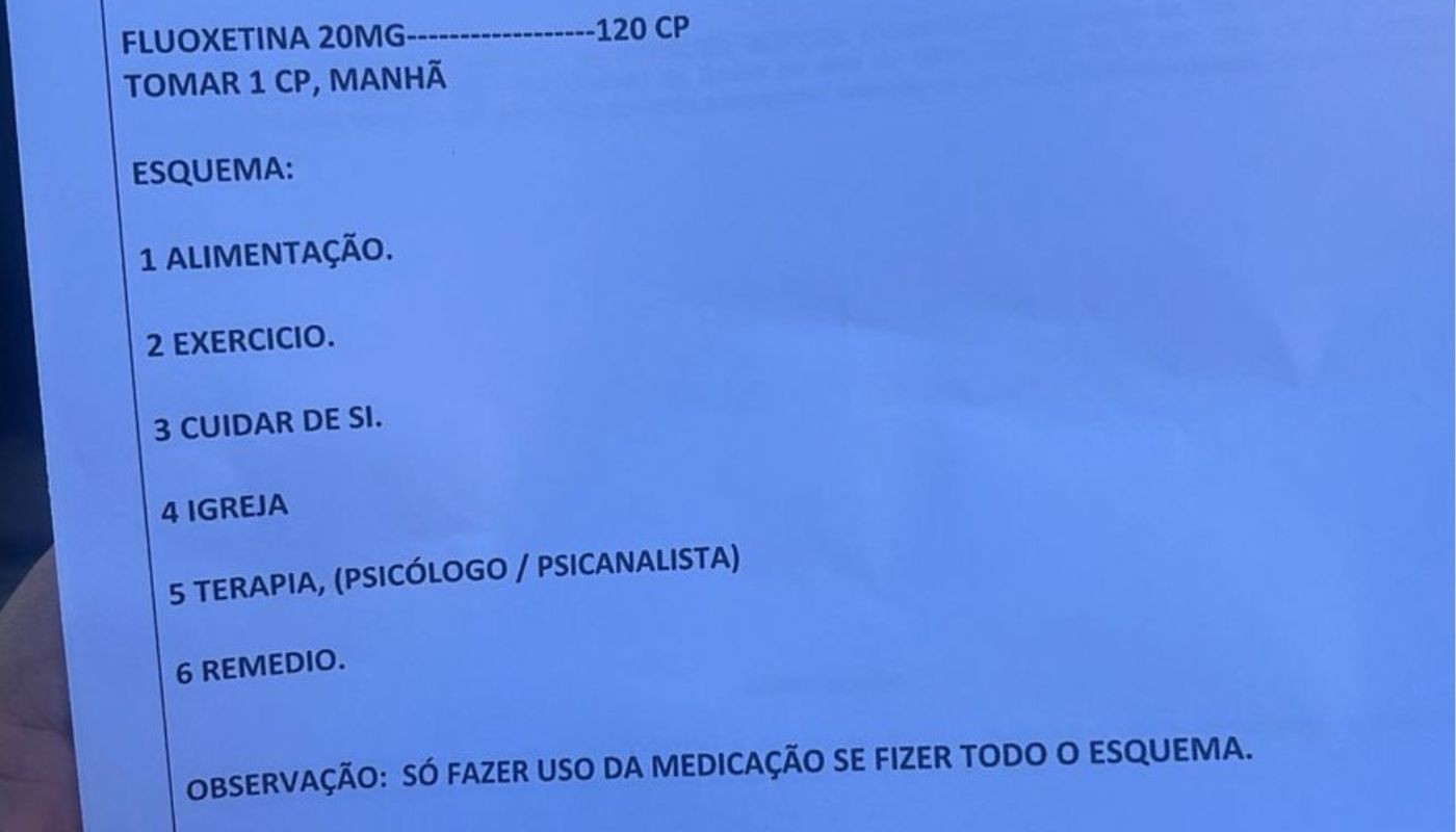 Médico prescreve 'igreja' e 'cuidar de si' em receita de antidepressivo para paciente em Piracicaba