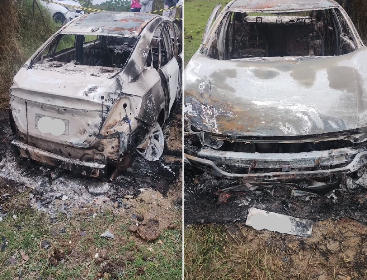Carro é encontrado incendiado com corpo carbonizado em São João da Barra, no RJ