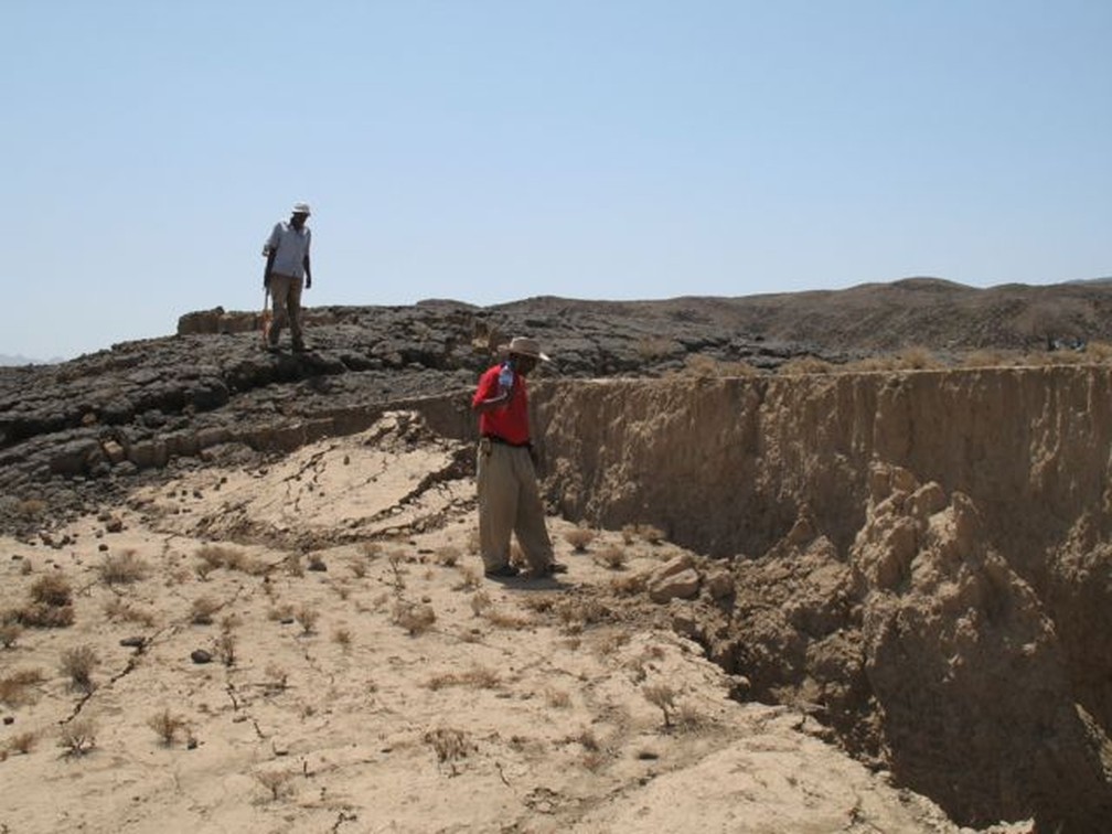 Cientistas estudam falha no deserto da Etiópia: início de novo oceano? — Foto: PROF. J. R. ROWLAND, UNIVERSIDADE DE AUCKLAND via BBC