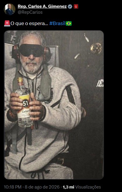 Deputado americano apoiador de Trump publica montagem de Lula capturado como Maduro 