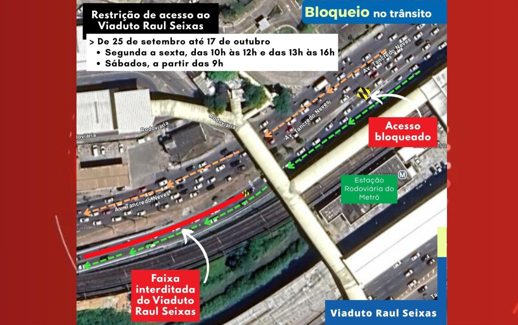 Acesso a viaduto na região da rodoviária de Salvador é interditado por causa de obras; entenda mudanças no trânsito