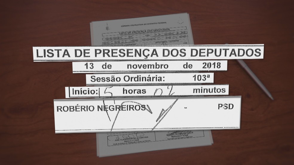 Deputado distrital Robério Negreiros ‘assina’ presença na CLDF durante viagem  — Foto: TV Globo/Reprodução