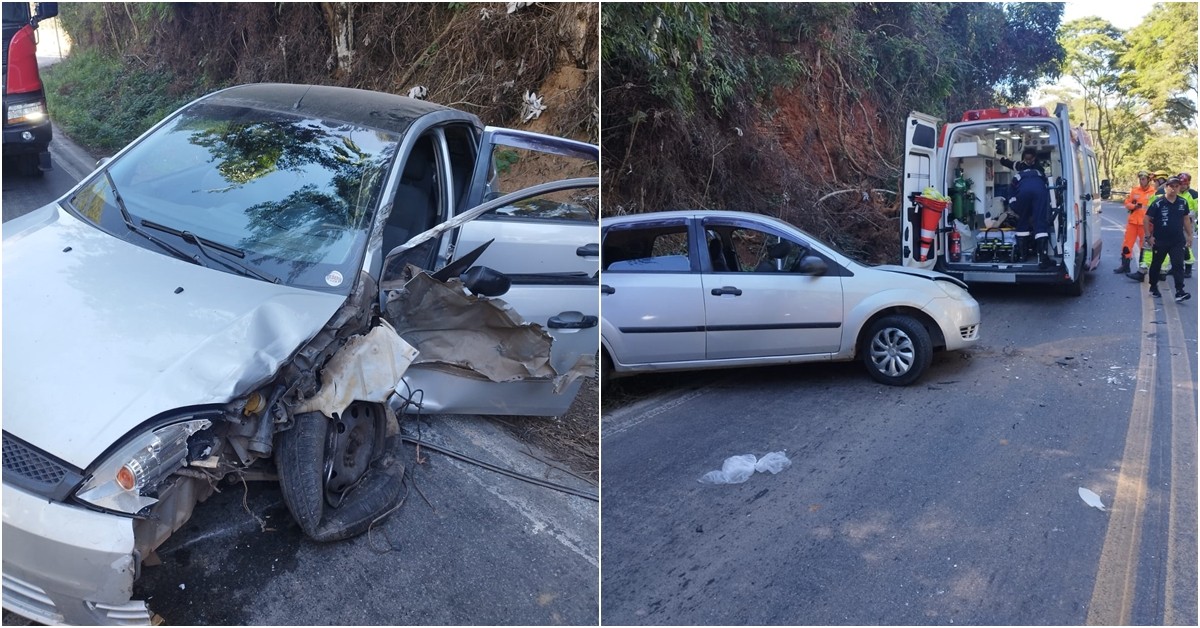 Acidente entre caminhão e carro deixa três feridos na MG-133
