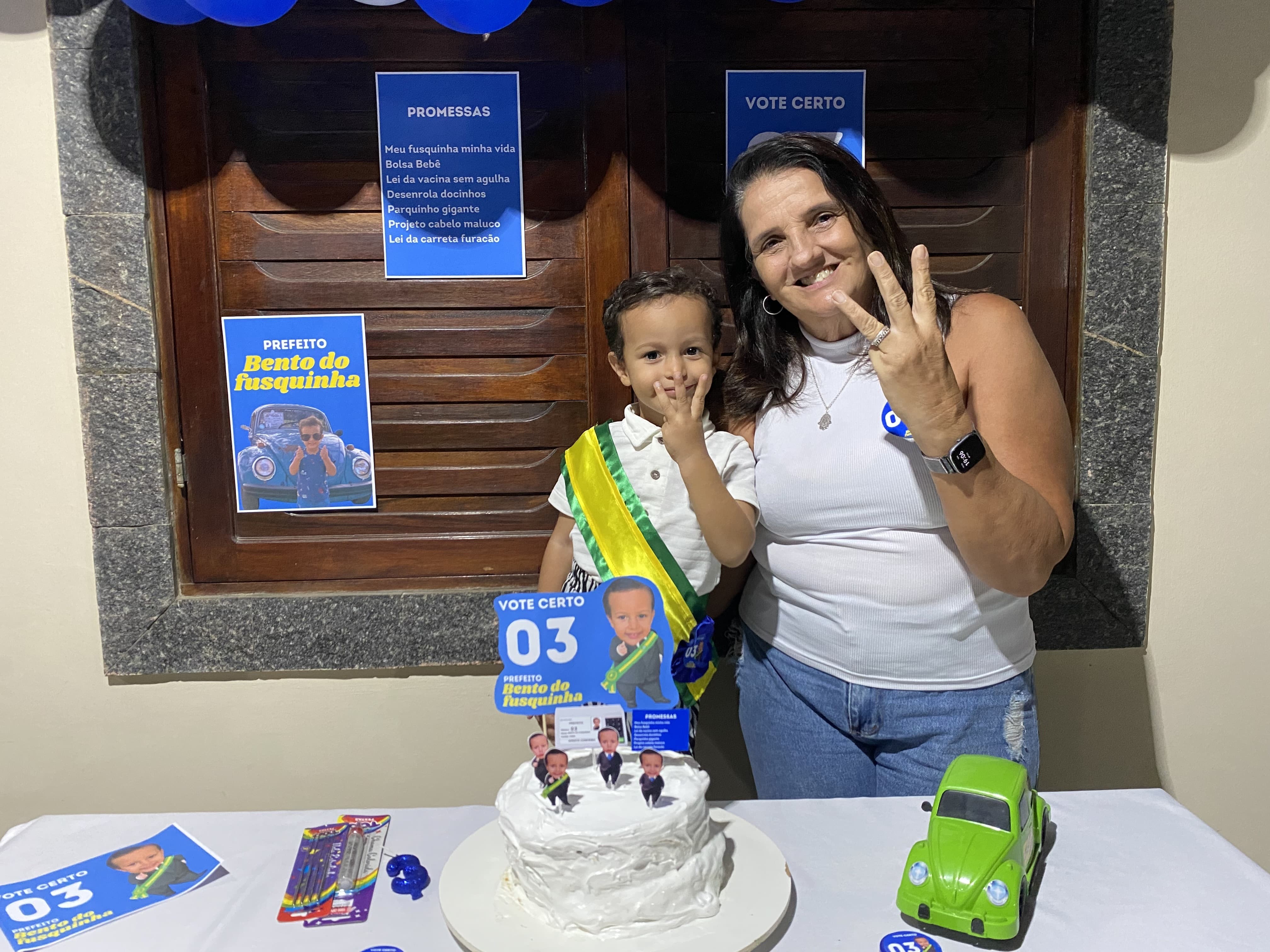 'Bento do Fusquinha': criança tem festa de aniversário com tema de eleições em Araruama 