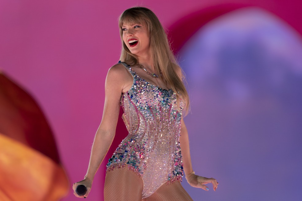 Taylor Swift em imagem de maio de 2023, em show da turnê "The Eras Tour" em Nashville, nos EUA — Foto: George Walker IV/AP