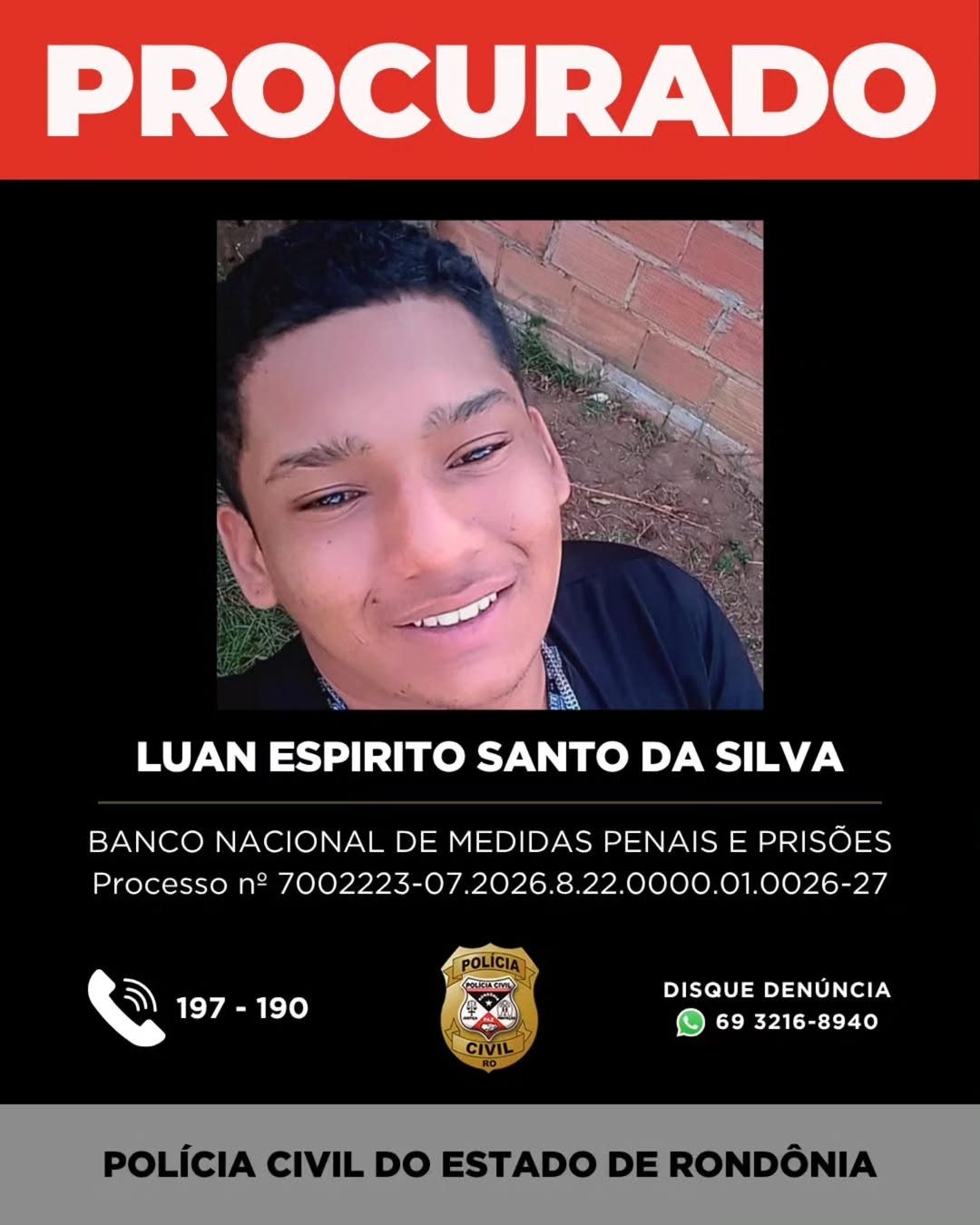 Luan Espírito Santo da Silva — Foto: Reprodução/ Polícia Civil de Rondônia