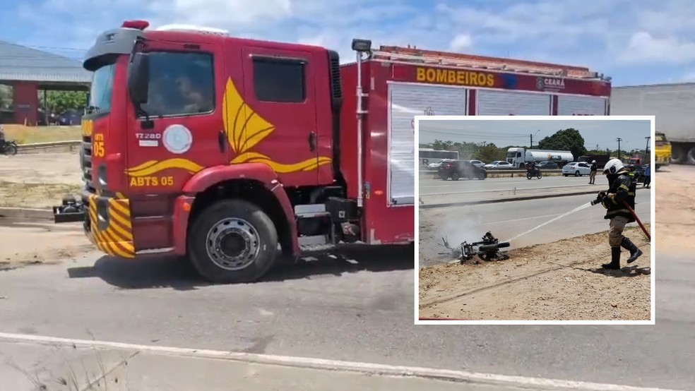 Motociclista colide com caminhão e morre carbonizado em Fortaleza — Foto: Reprodução