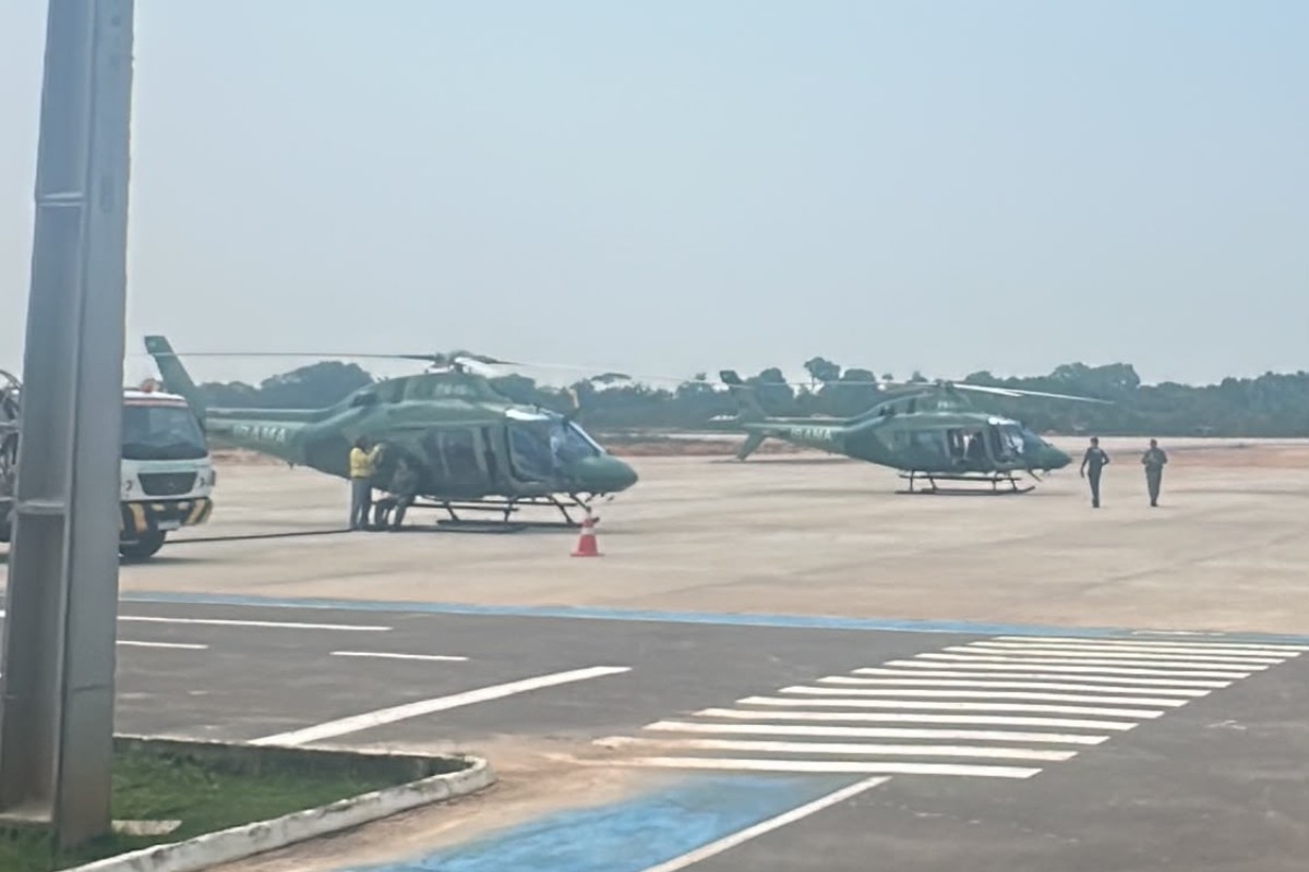 Primeiros helicópteros enviados pelo governo federal para combater queimadas no AM chegam a Manaus