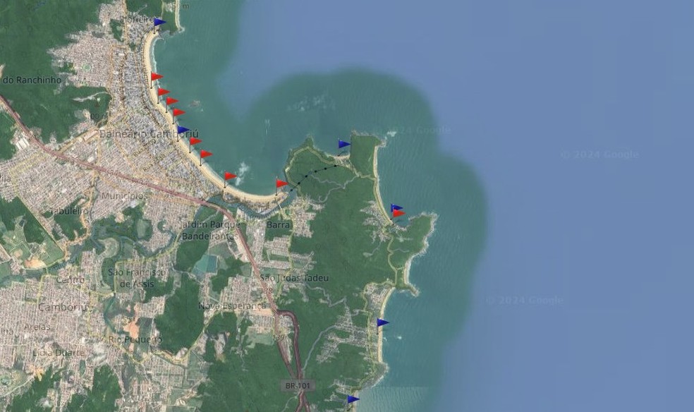 Balneário Camboriú tem 9 dos 15  pontos analisados impróprios para banho — Foto: IMA/Divulgação
