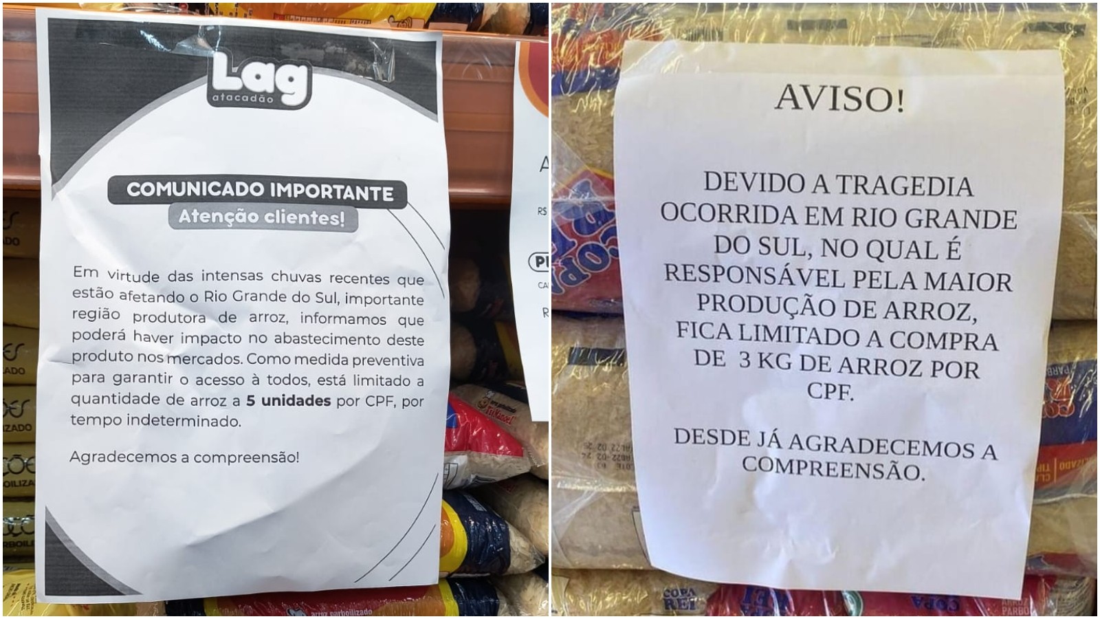 Com enchente no RS, varejo teme desabastecimento de arroz e limita venda do produto em Fortaleza