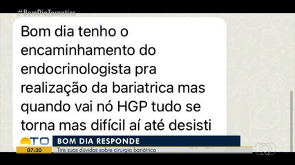 Especialista tira dúvidas sobre cirurgia bariátrica no Bom Dia Responde