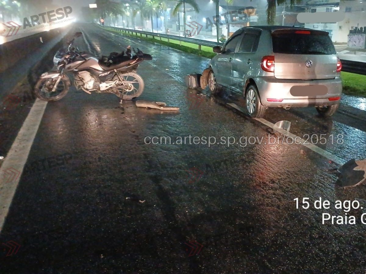 Cachorro invade pista, é atropelado e causa sequência de acidentes na Via Expressa Sul, em Praia Grande