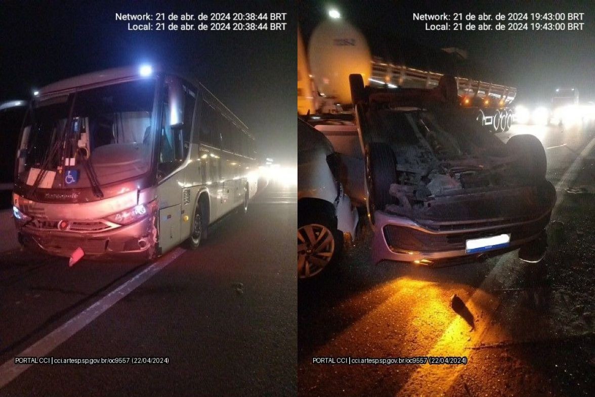 Engavetamento entre três carros e um ônibus deixa feridos na Rodovia dos Bandeirantes em Jundiaí