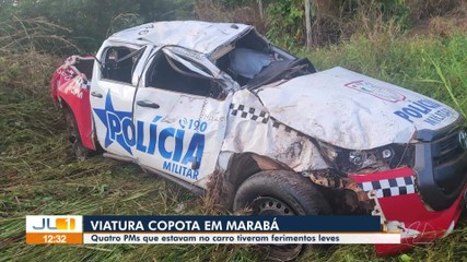 Viatura da PM capota após veículo ficar desgovernado, no Pará