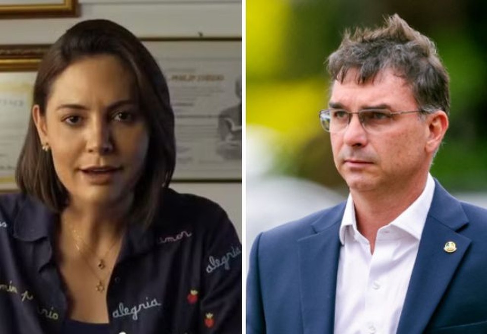Michelle e Flávio Bolsonaro — Foto: Reprodução