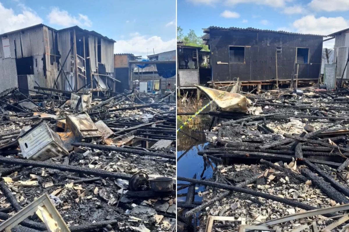 Incêndio destrói quatro casas e deixa outras duas danificadas em Cubatão; VÍDEO