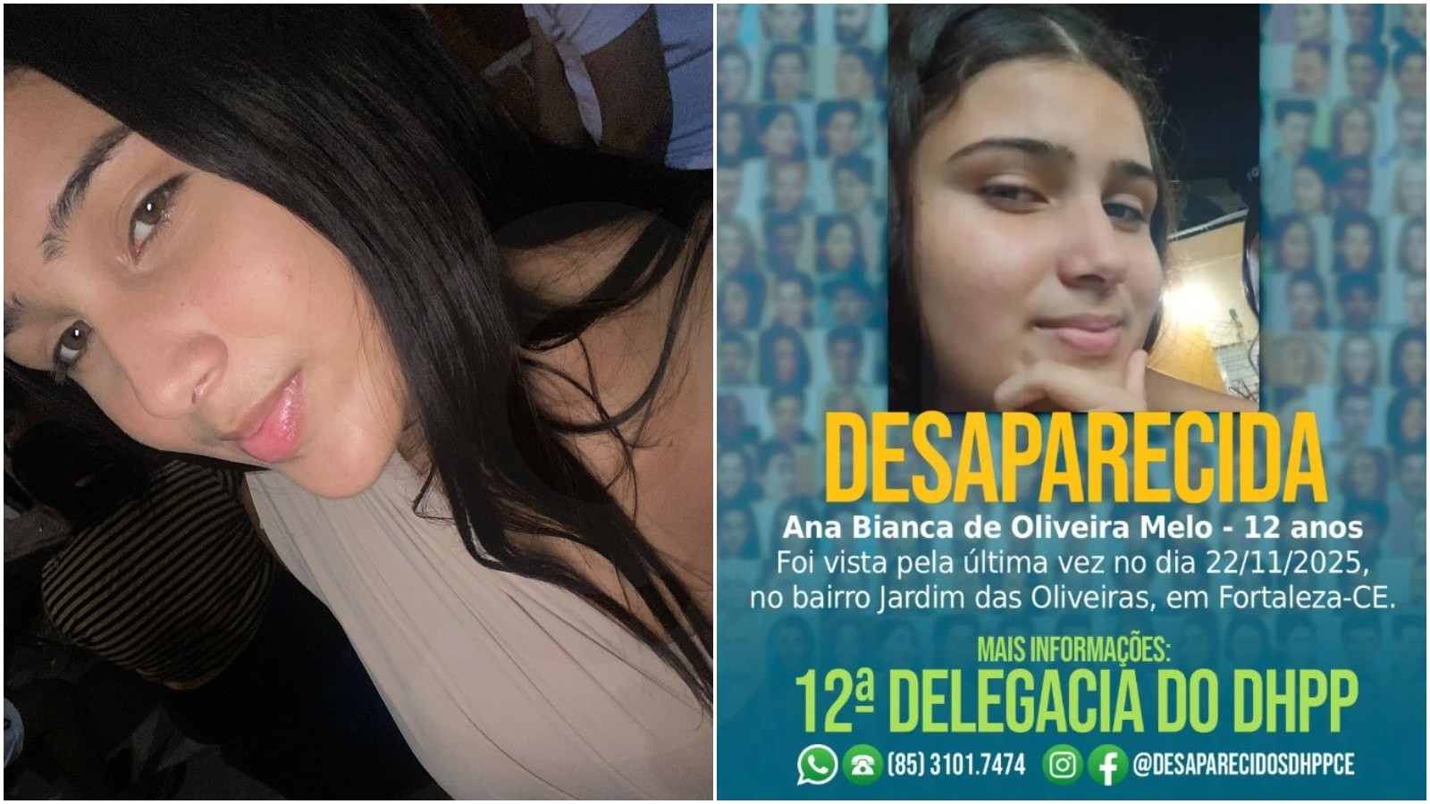 Adolescente de 12 anos desaparece em Fortaleza após contato com rapaz que conheceu pela internet