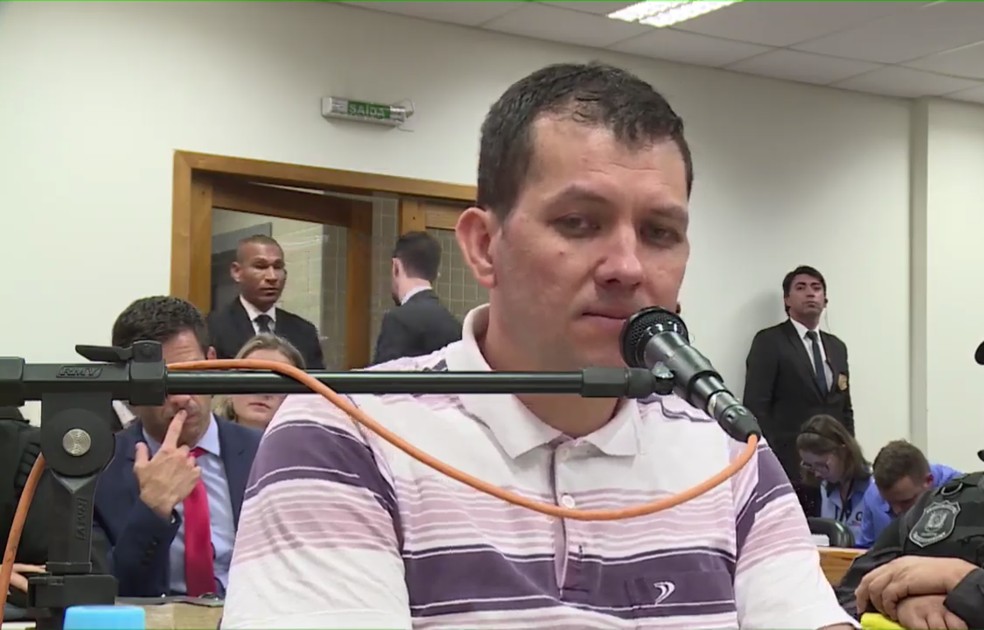 Evandro Wirganovicz é interrogado no júri do caso Bernardo — Foto: Reprodução/TJ-RS