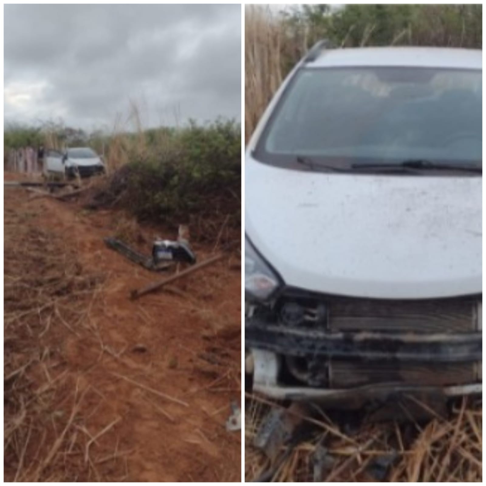 Carro aquaplana durante ultrapassagem, sai da pista e derruba poste e cerca na MGC-135