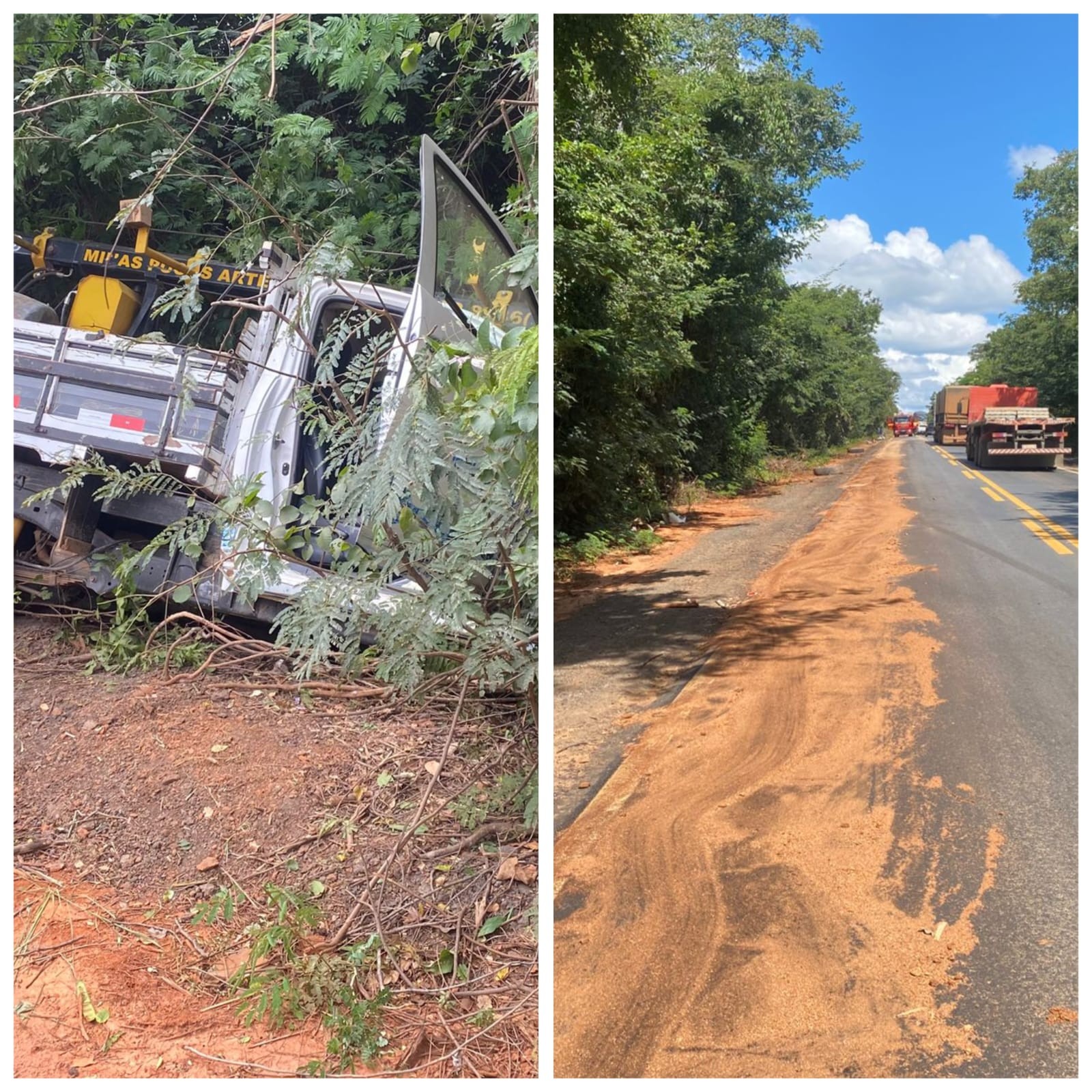 Motorista de caminhonete fica preso às ferragens após colisão com dois caminhões na MGC-122