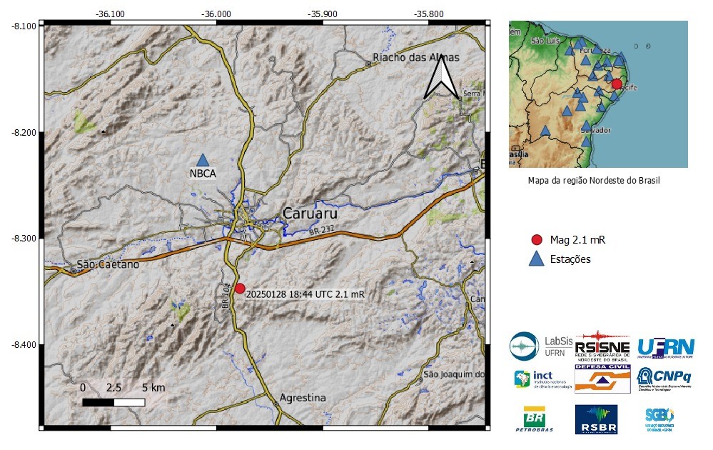 Caruaru registra tremor de terra de magnitude 2.1