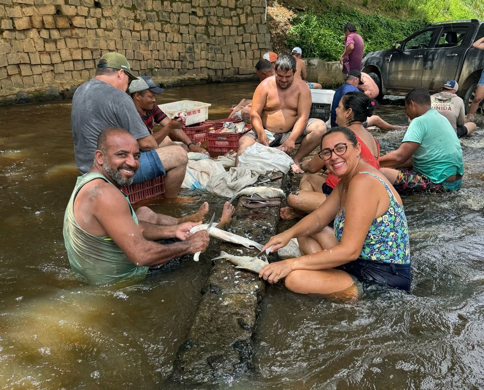 3 toneladas de peixes retiradas de represa que foi esvaziada para ampliação em Nova Venécia, Espírito Santo — Foto: Divulgação