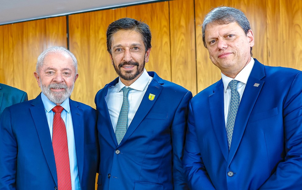 Presidente Lula; prefeito de São Paulo, Ricardo Nunes; e governador de São Paulo, Tarcísio de Freitas. — Foto: Ricardo Stuckert/ Presidência da República