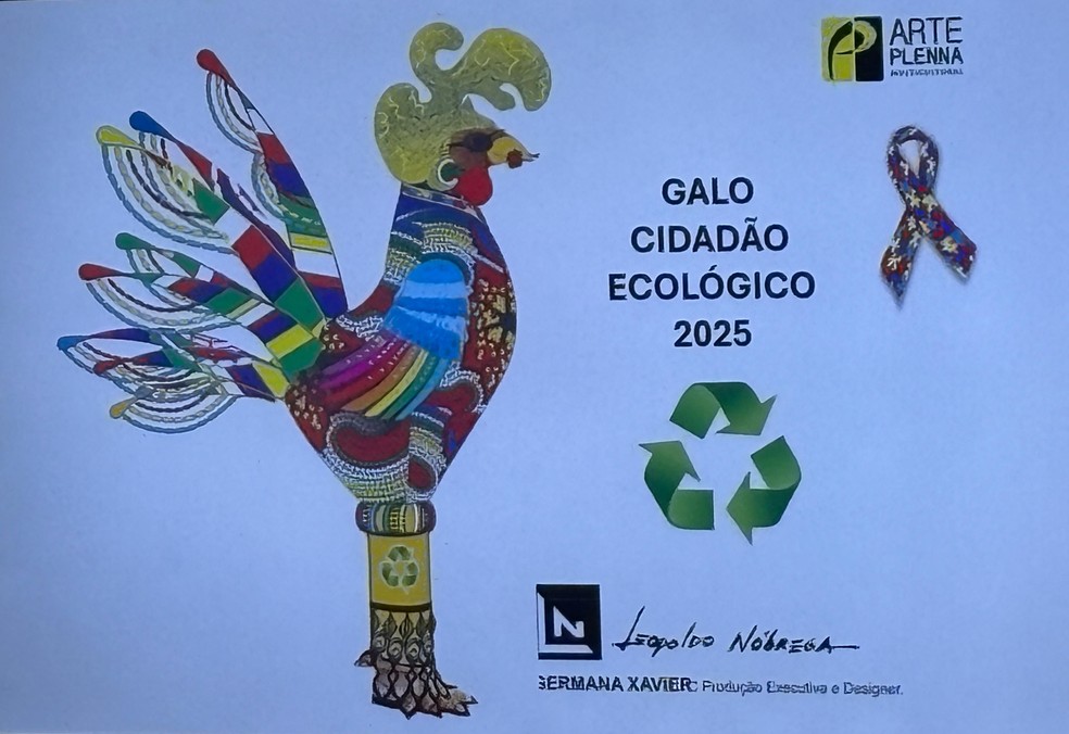 Imagem do Galo Gigante no carnaval de 2025 foi apresentada em coletiva de imprensa no Recife — Foto: Pedro Alves/g1