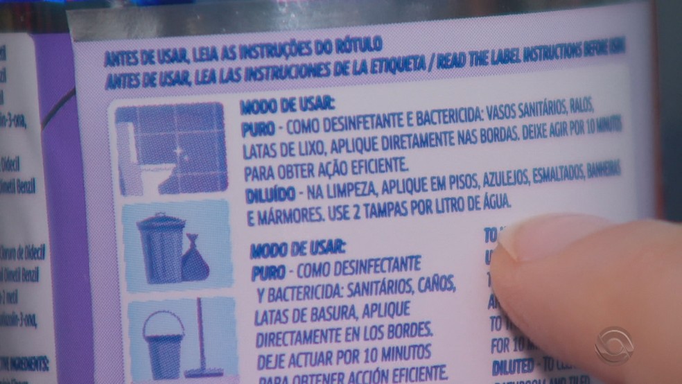 Dica para usar produtos de limpeza com economia é ler as instruções de uso no rótulo — Foto: Reprodução/RBS TV