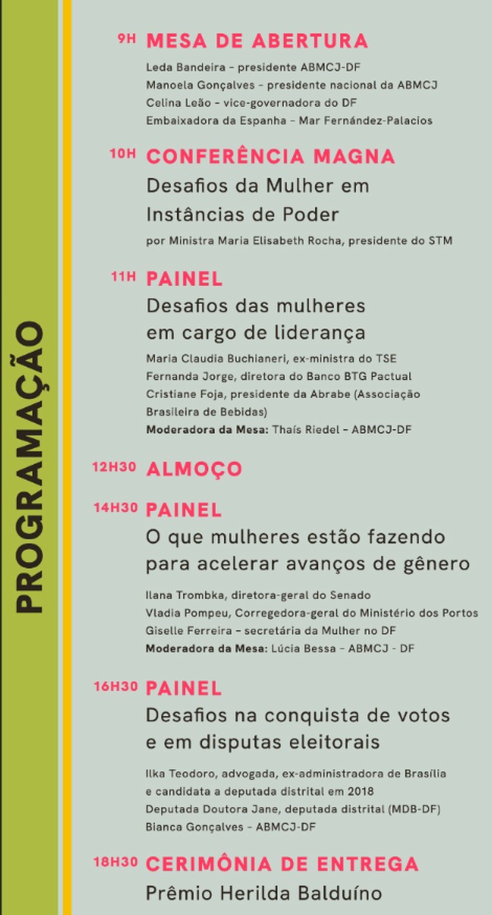 Programação do Seminário Mulheres no Poder — Foto: Divulgação