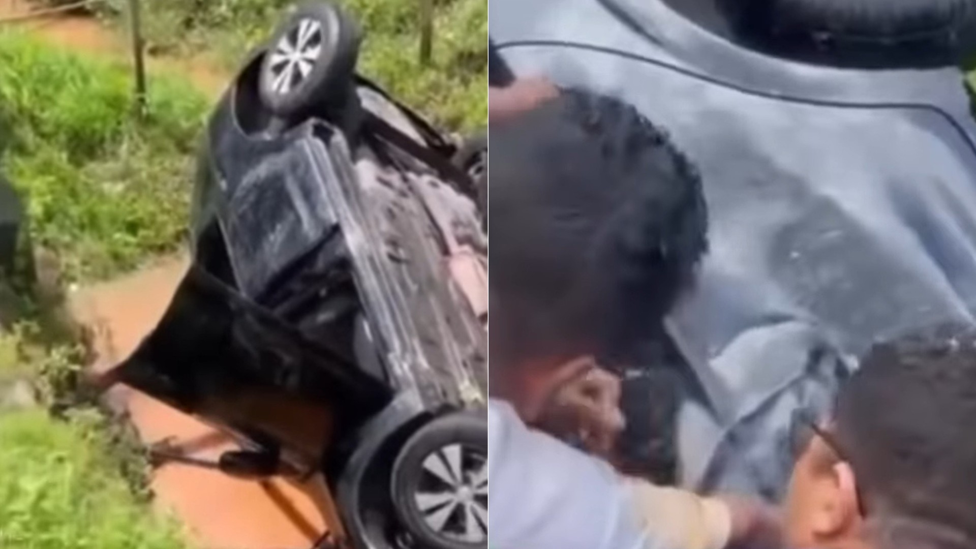 Carro capota e cai em córrego no Gapara, em São Luís; ocupantes foram resgatados por PM de folga e moradores