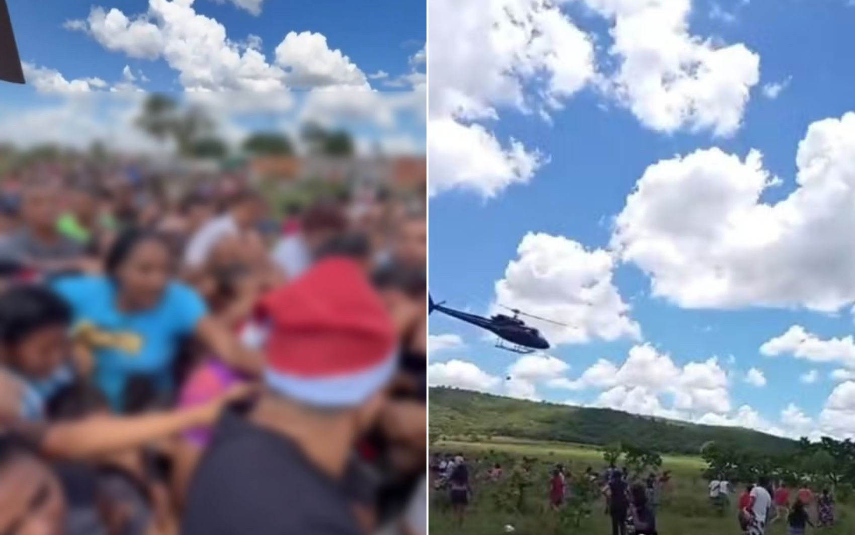 Vídeo mostra fila desordenada pouco antes de helicóptero de frigorífico jogar carne para moradores em Aparecida de Goiânia
