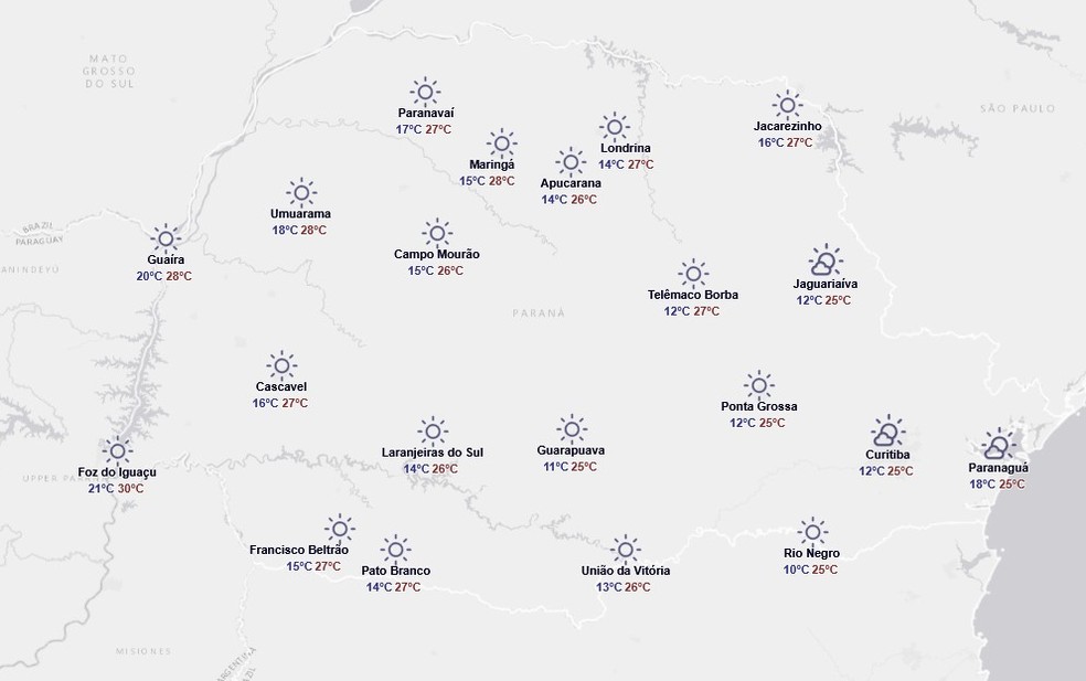 Previsão para quinta-feira, 18 de dezembro — Foto: Reprodução/Simepar
