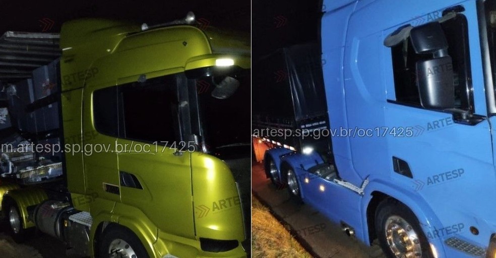 Duas carretas se envolveram no acidente em Ourinhos — Foto: Artesp/Divulgação