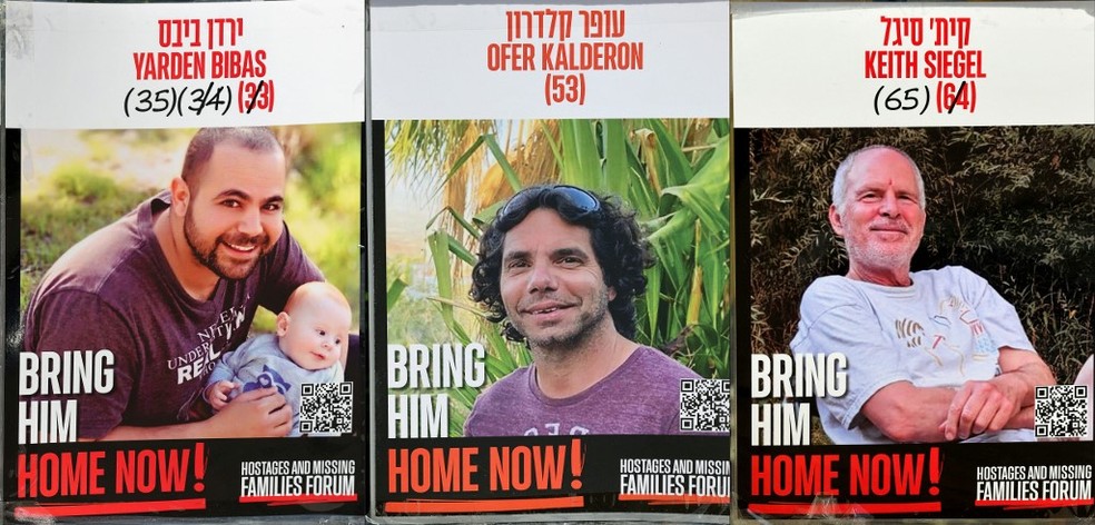 Os reféns israelenses que serão libertados neste sábado (1º) — Foto: AFP