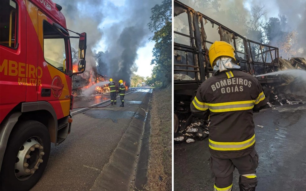 Equipes tiveram reforço para conseguir controlar as chamas  — Foto: (Divulgação/Corpo de Bombeiros)