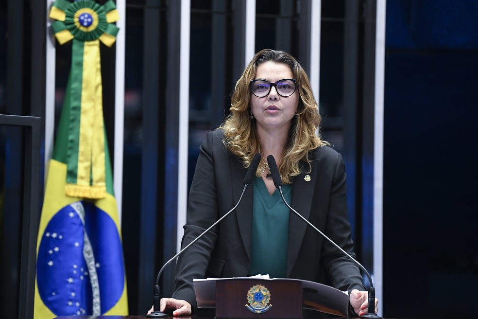 A senadora Leila Barros durante discurso no plenário do Senado — Foto: Roque de Sá / Agência Senado