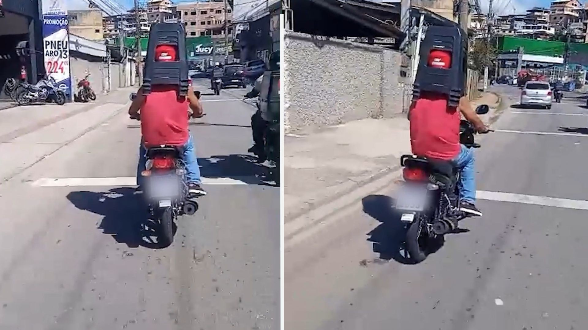 VÍDEO: motociclista é flagrado transportando banquinhos na cabeça em Cachoeiro