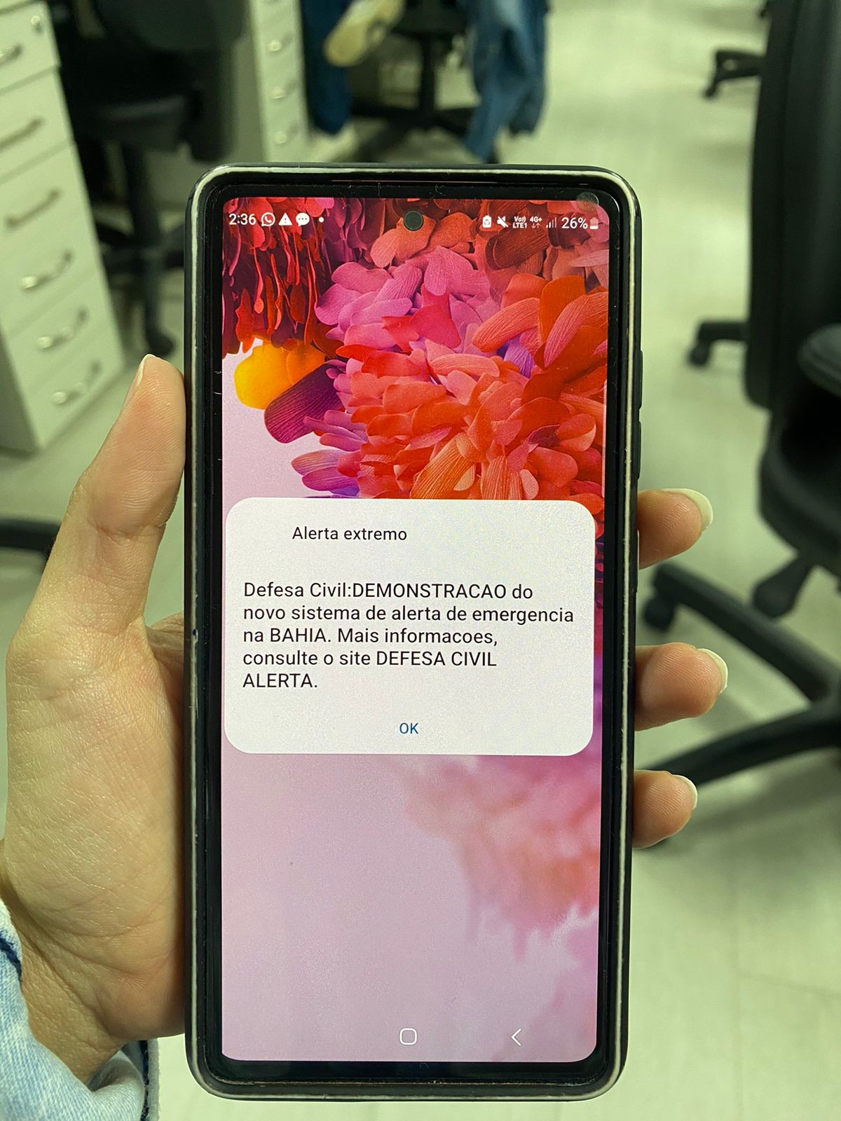 Defesa Civil emite demonstração do novo sistema de emergência; SMS é acompanhado de alerta sonoro