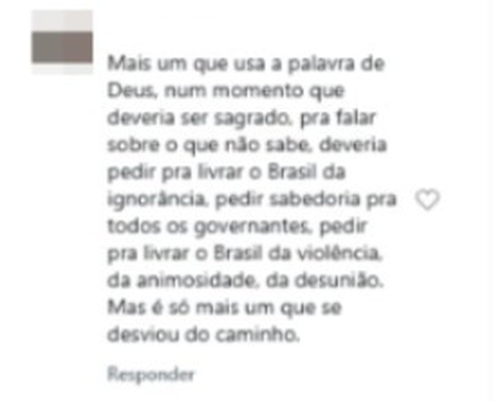 Internauta criticou o Frei Gilson na rede social Instagram após declarações sobre comunismo. — Foto: Reprodução