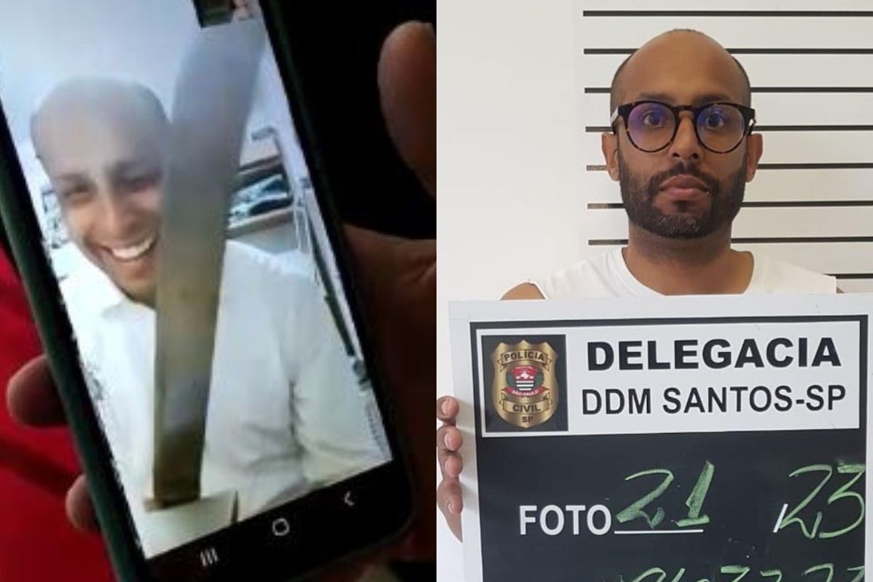 Leonardo ameaçando a ex por chamada de vídeo e preso após ter sequestrado a filha e descumprido uma medida protetiva  — Foto: Reprodução