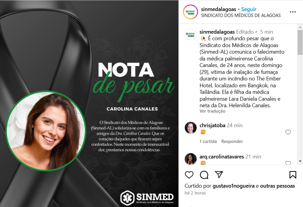 Médica alagoana morre em incêndio em hotel na Tailândia