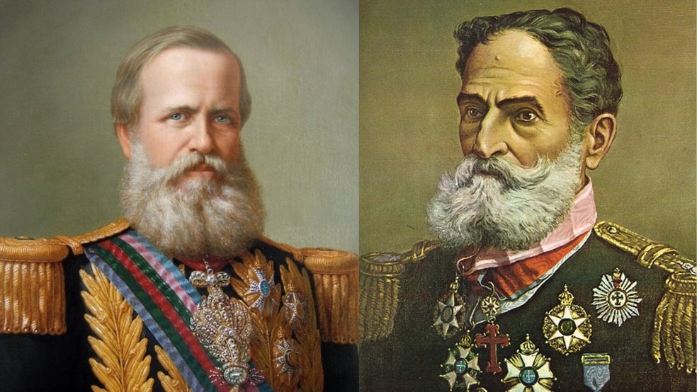 D. Pedro II (à esquerda) e Deodoro da Fonseca (à direita). — Foto: reprodução