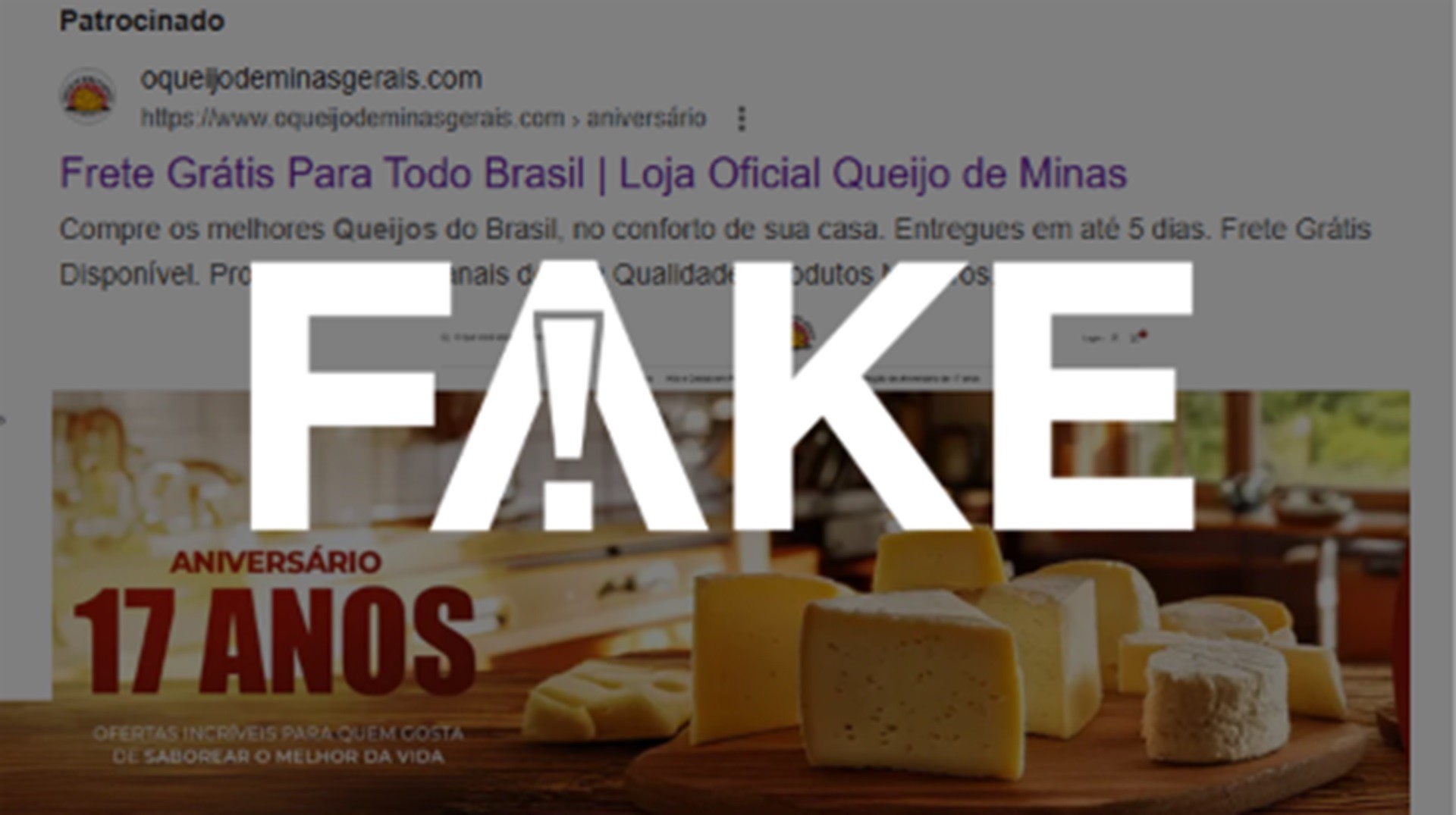 É #FAKE: anúncio leva a site que promete kit com 11 queijos a R$ 79