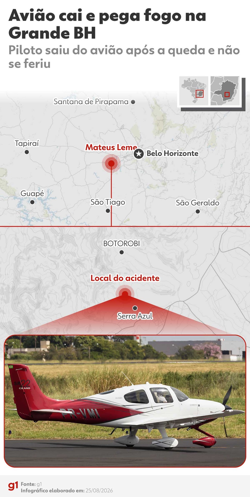 INFOGRÁFICO: avião cai e pega fogo na Grande BH — Foto: Arte g1