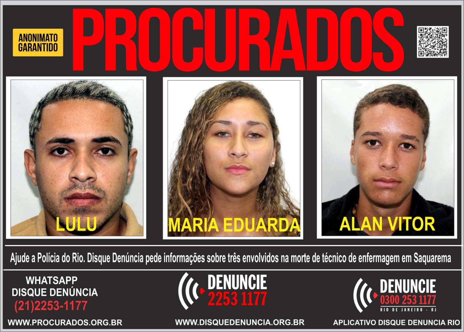 Morte de técnico de enfermagem em Saquarema: polícia divulga foto dos três suspeitos 